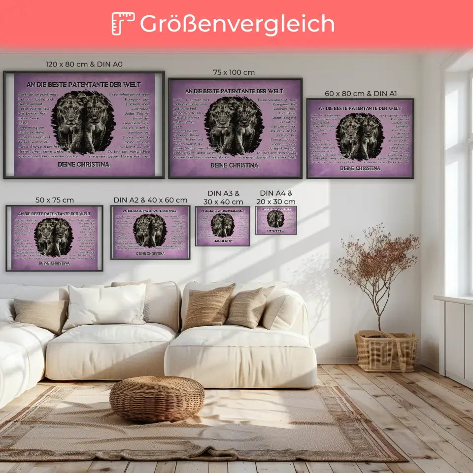 Poster mit Löwen fĂŒr Patentante DANKE mit Löwen Bild