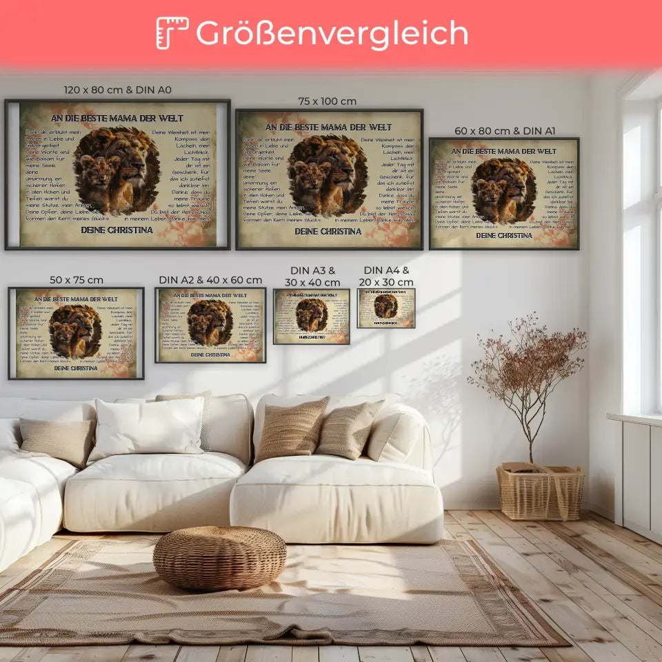 Personalisiertes Poster Danke für alles Mama mit Löwen Bild