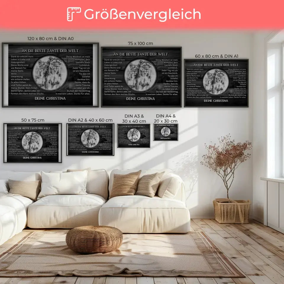 Dankes Poster mit Löwen für Tante Schwarz Weiß