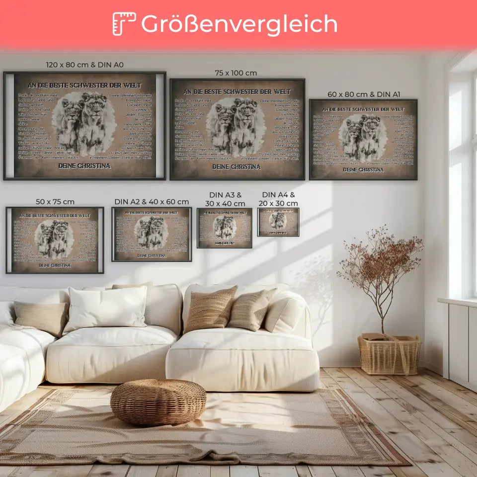 Personalisiertess Poster Danke für alles Schwester mit Löwen Bild