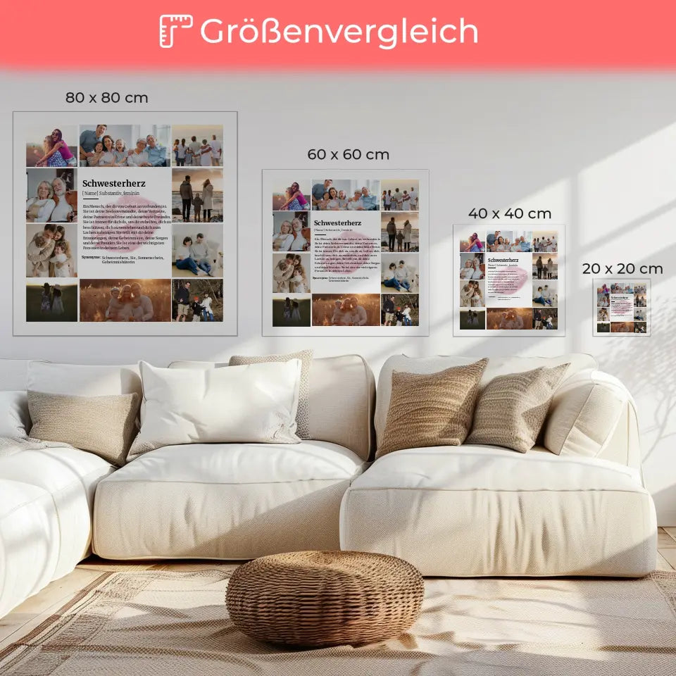Definition Schwesterherz Fotocollage Leinwand personalisiert Kuss
