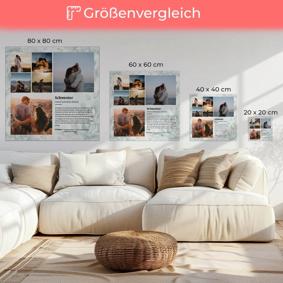 Leinwand Geschenk personalisiert Schwester Definition mit 6 Fotos