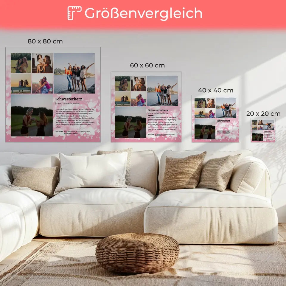 Individuelle Leinwand Schwesterherz Definition für 6 Fotos Geschenk