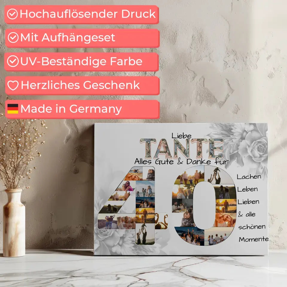 Leinwand Fotocollage 40 Geburtstag für Tante Fotos in Zahlen 8
