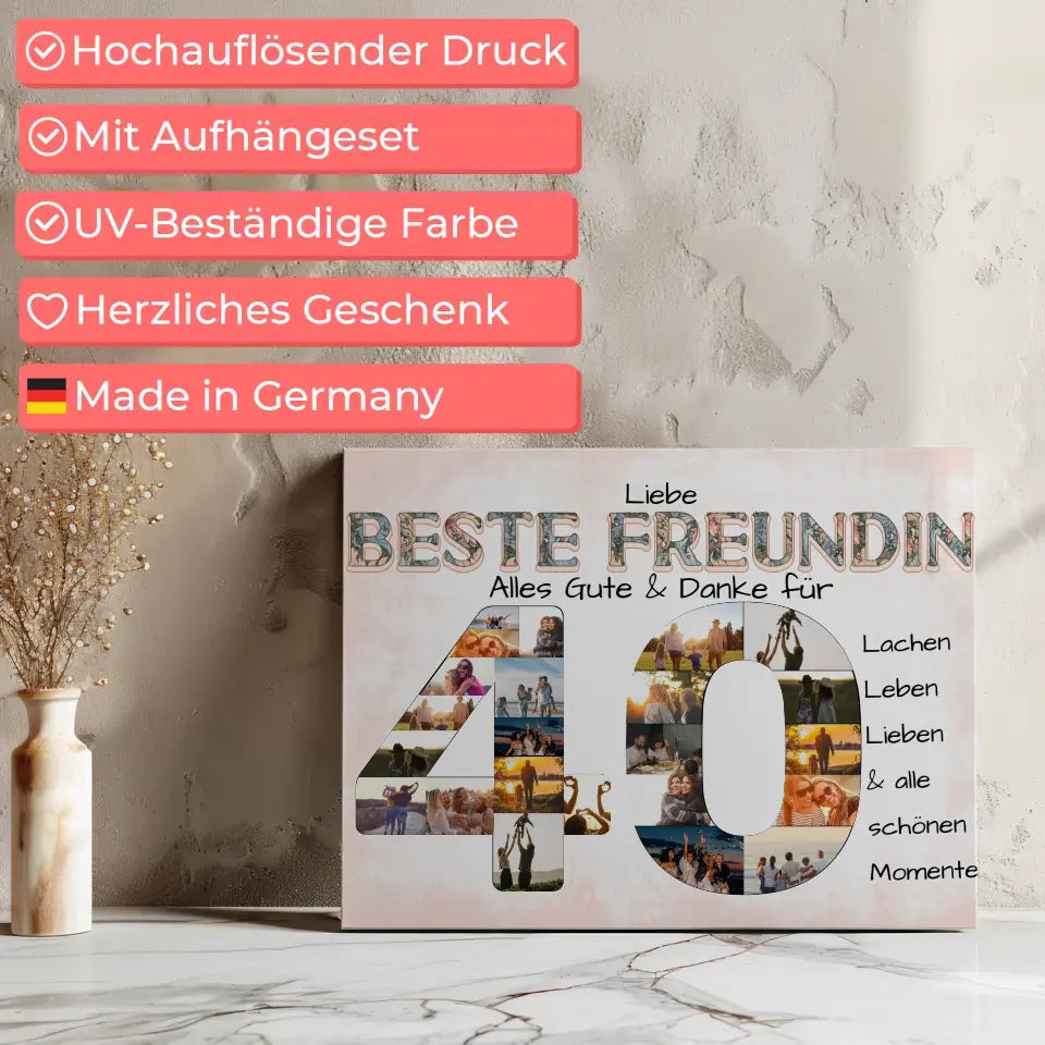 Fotocollage Leinwand zum 40 Geburtstag für Beste Freundin Geschenkidee 8