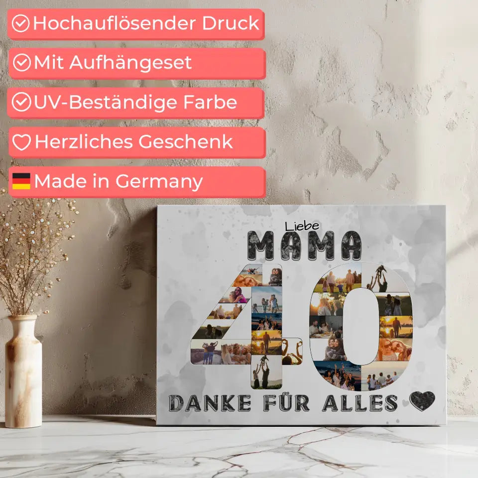 40 Geburtstag Geschenk Personalisiert Mama Leinwand Danke für Alles 8