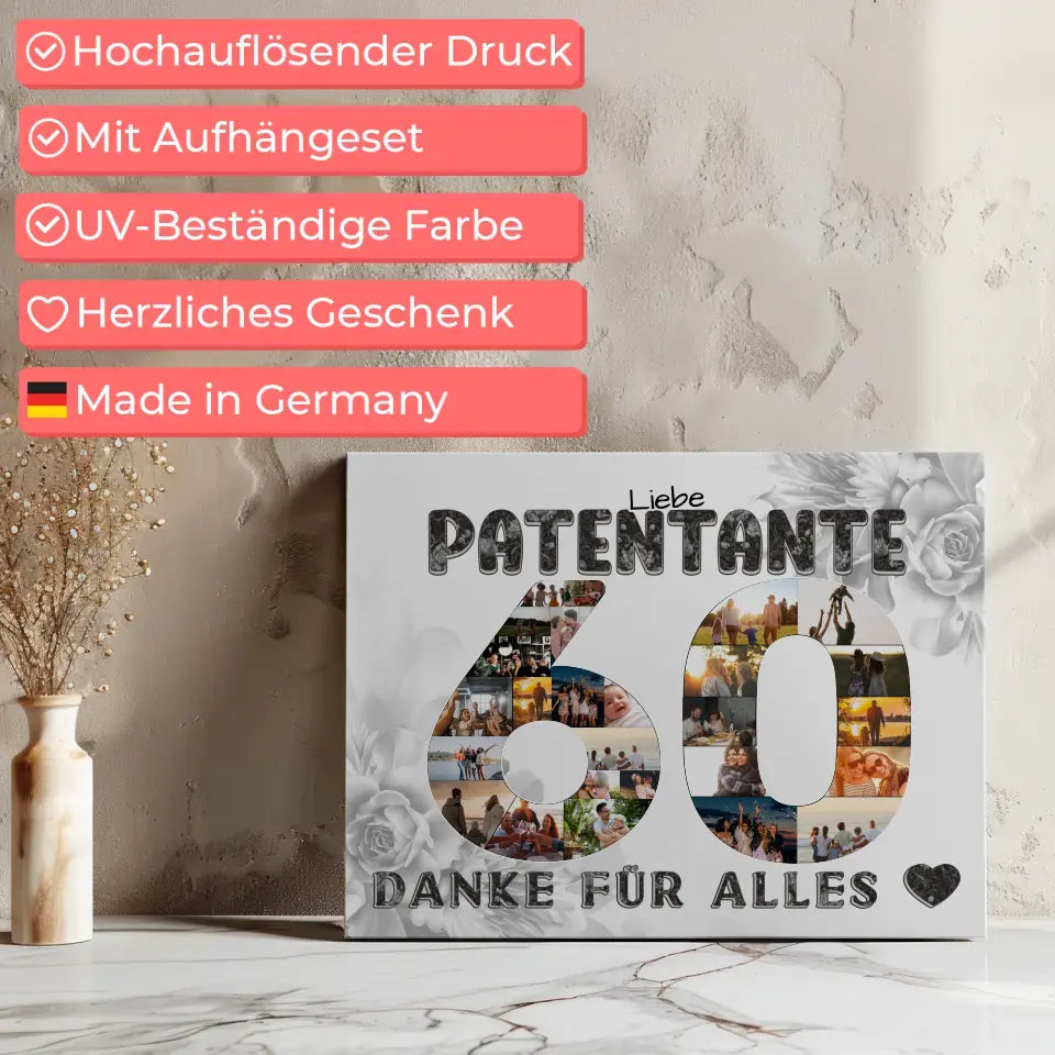 60 Geburtstag Geschenk Personalisiert Patentante Leinwand Danke für Alles 8