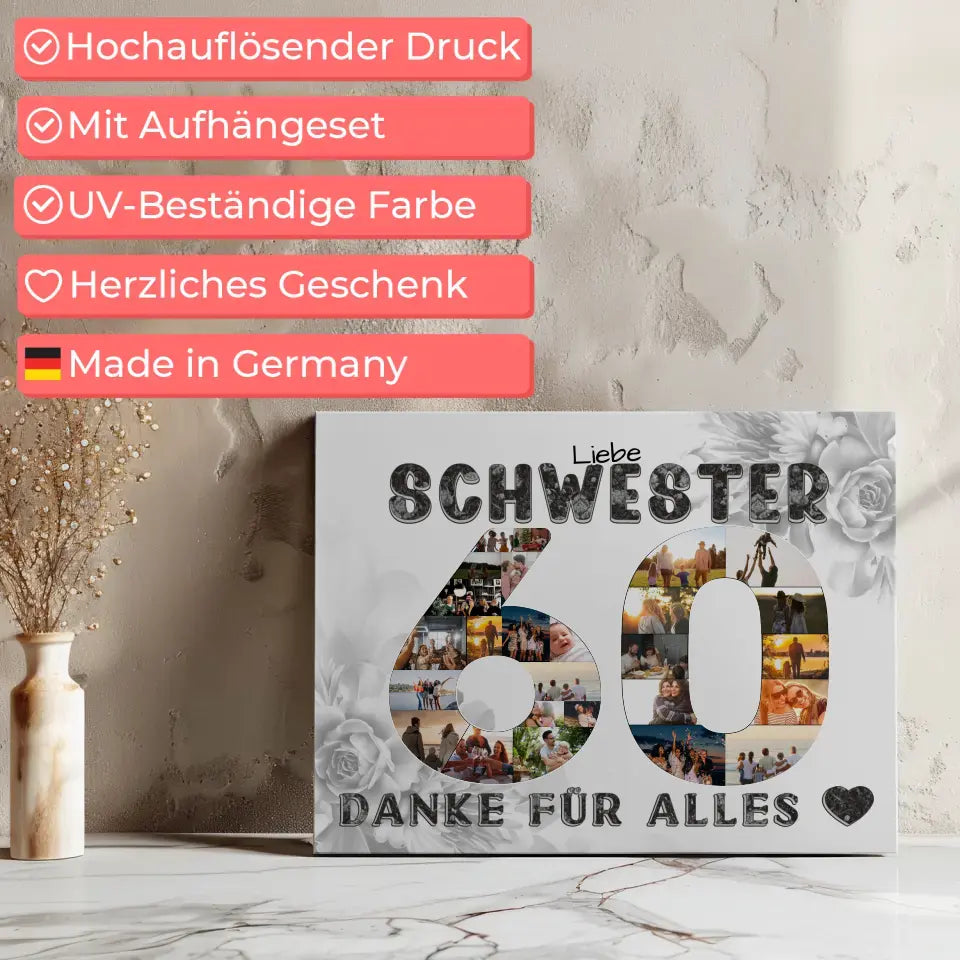 60 Geburtstag Geschenk für Schwester Personalisierte Leinwand 8
