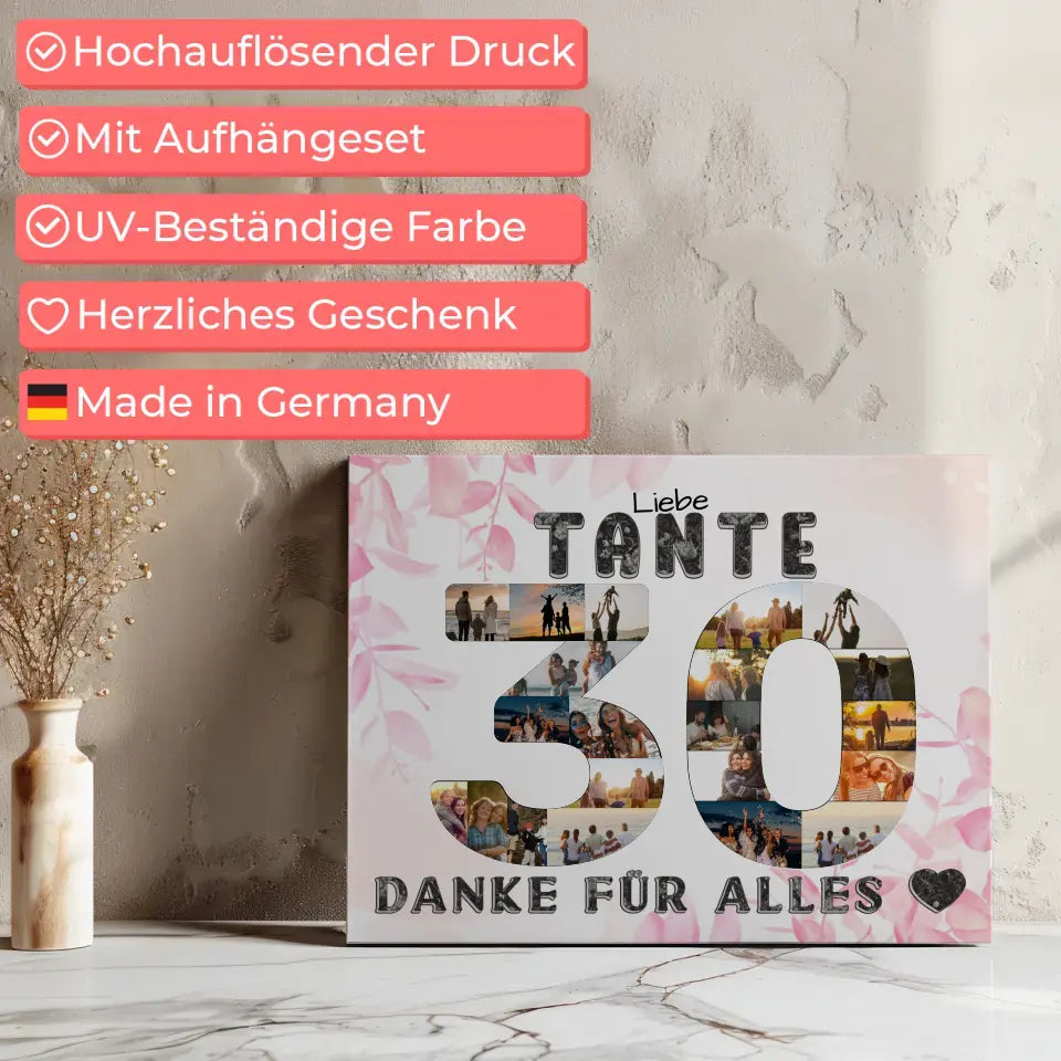 30 Geburtstag Geschenk Personalisiert Tante Leinwand Danke für Alles 8