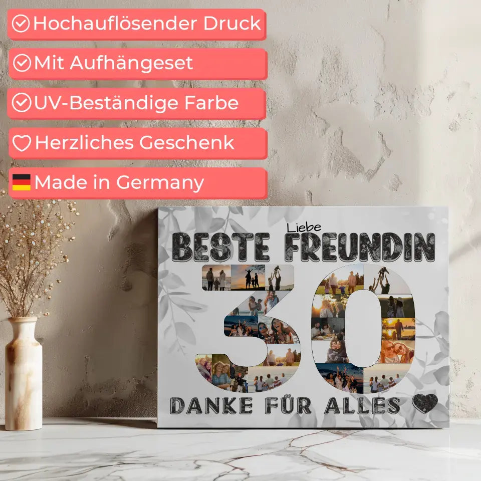 30 Geburtstag Geschenk Personalisiert Beste Freundin Leinwand Danke für Alles 8