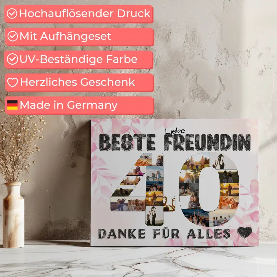 40 Geburtstag Leinwand Geschenk Beste Freundin Danke für Alles Fotocollage 8