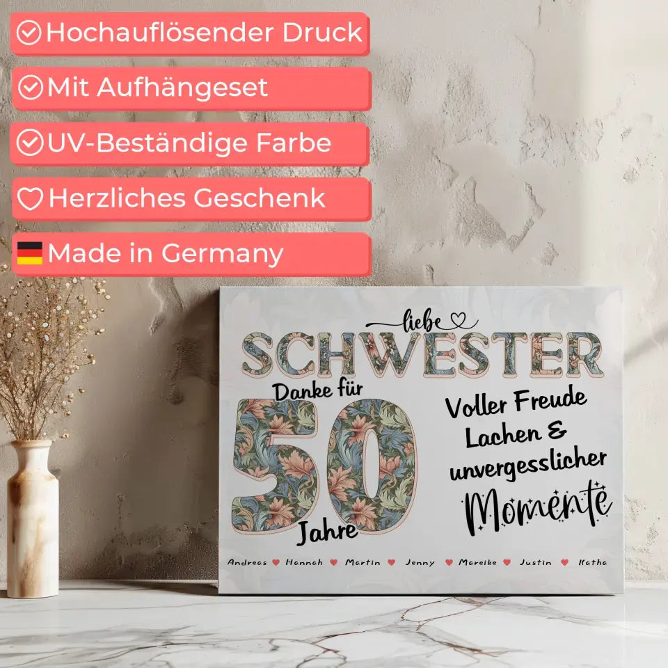 Schwester Leinwand mit Namen zum 30 Geburtstag Schöne Momente 8