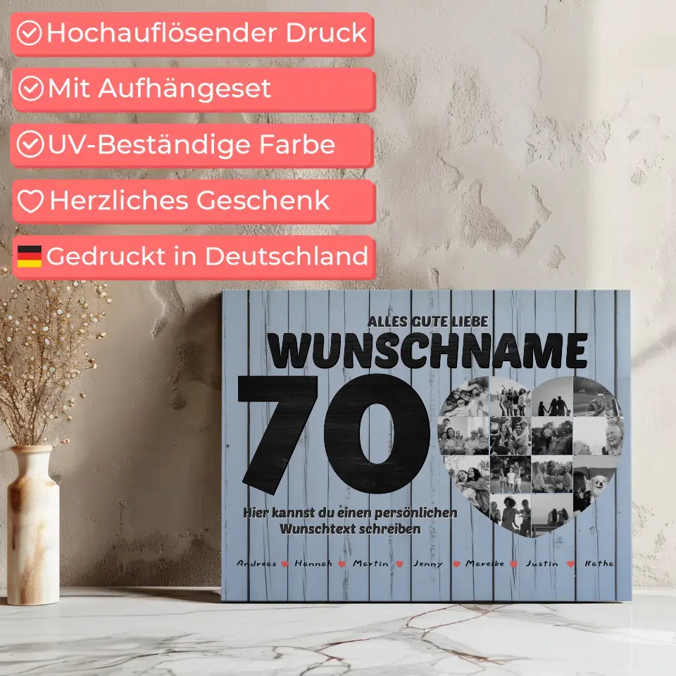 Poster mit Wunschtext zum 70 Geburstag Personalisiert Geschenk mit 14 Fotos 7