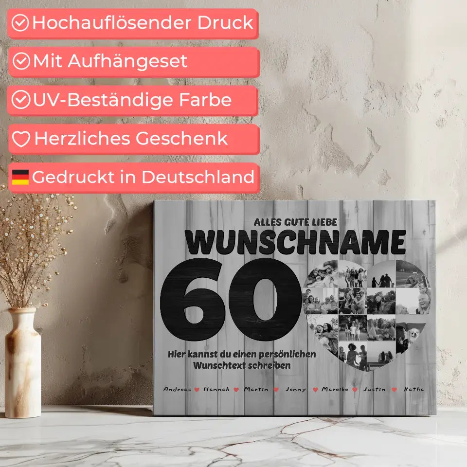 Geschenk Leinwand personalisiert 60 Geburstag Mit Namen Schwarz Weiß 7
