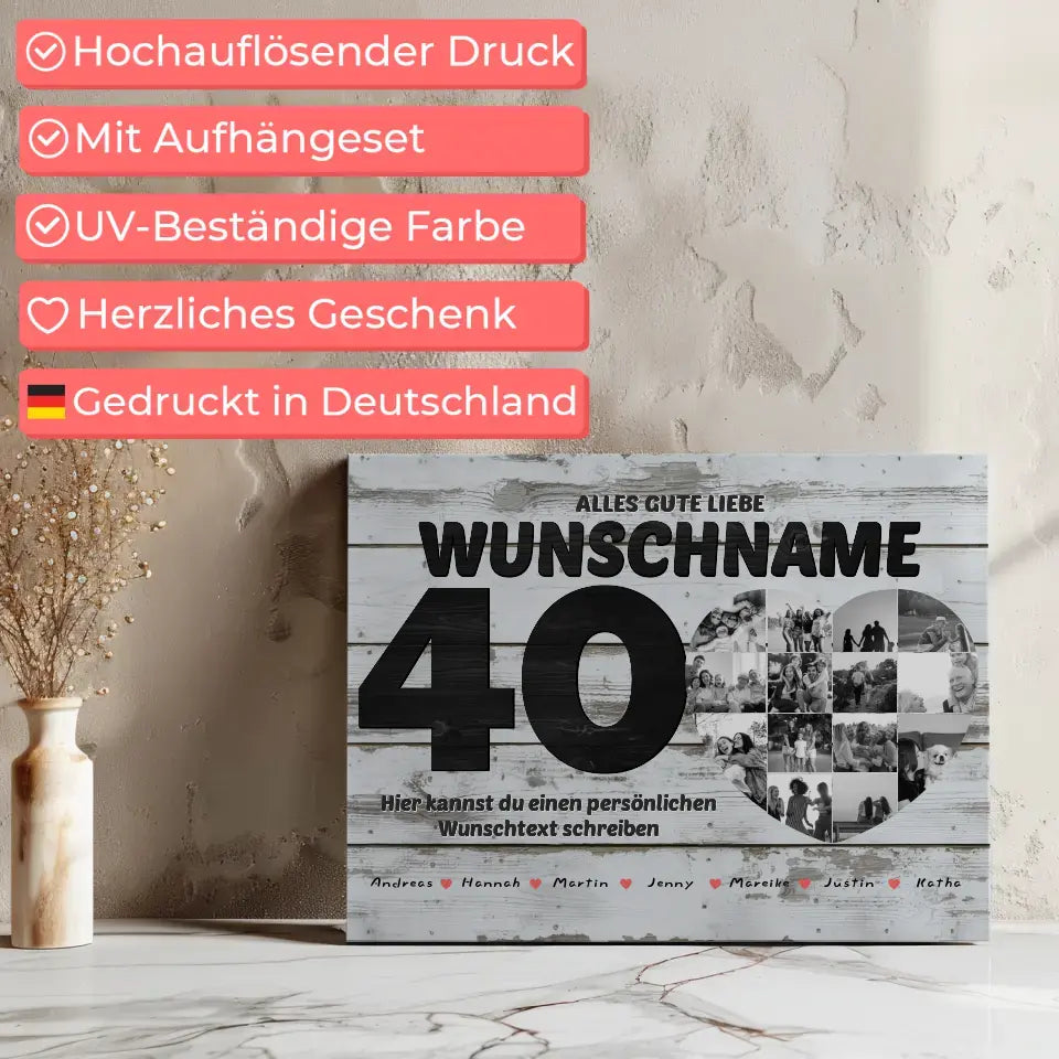 Personalisierte Geburtstags Leinwand Bis 15 Namen für Tante 40 Geburstag 7