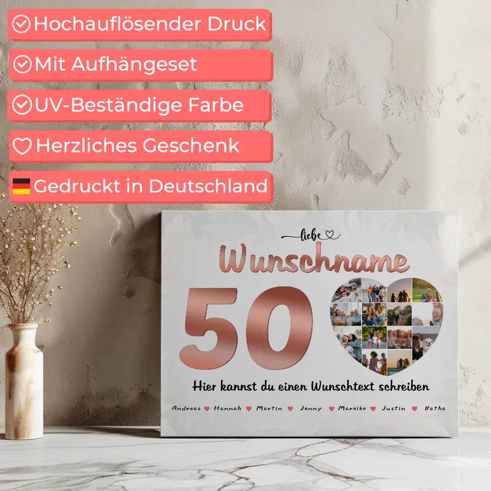 Personalisierte Tante Poster 50 Geburstag Rose Farbe Eigener Wunschtext 7
