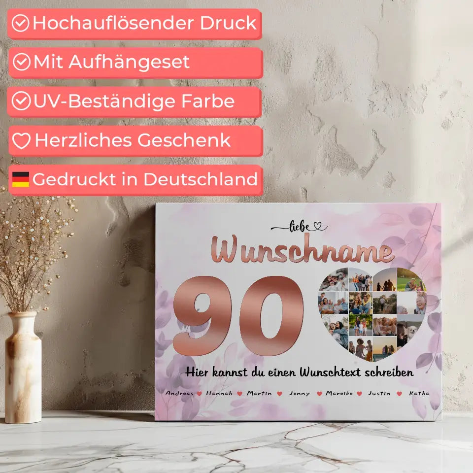 Oma 90 Geburstag Fotocollage als Personalisierte Leinwand Bis zu 15 Namen 7