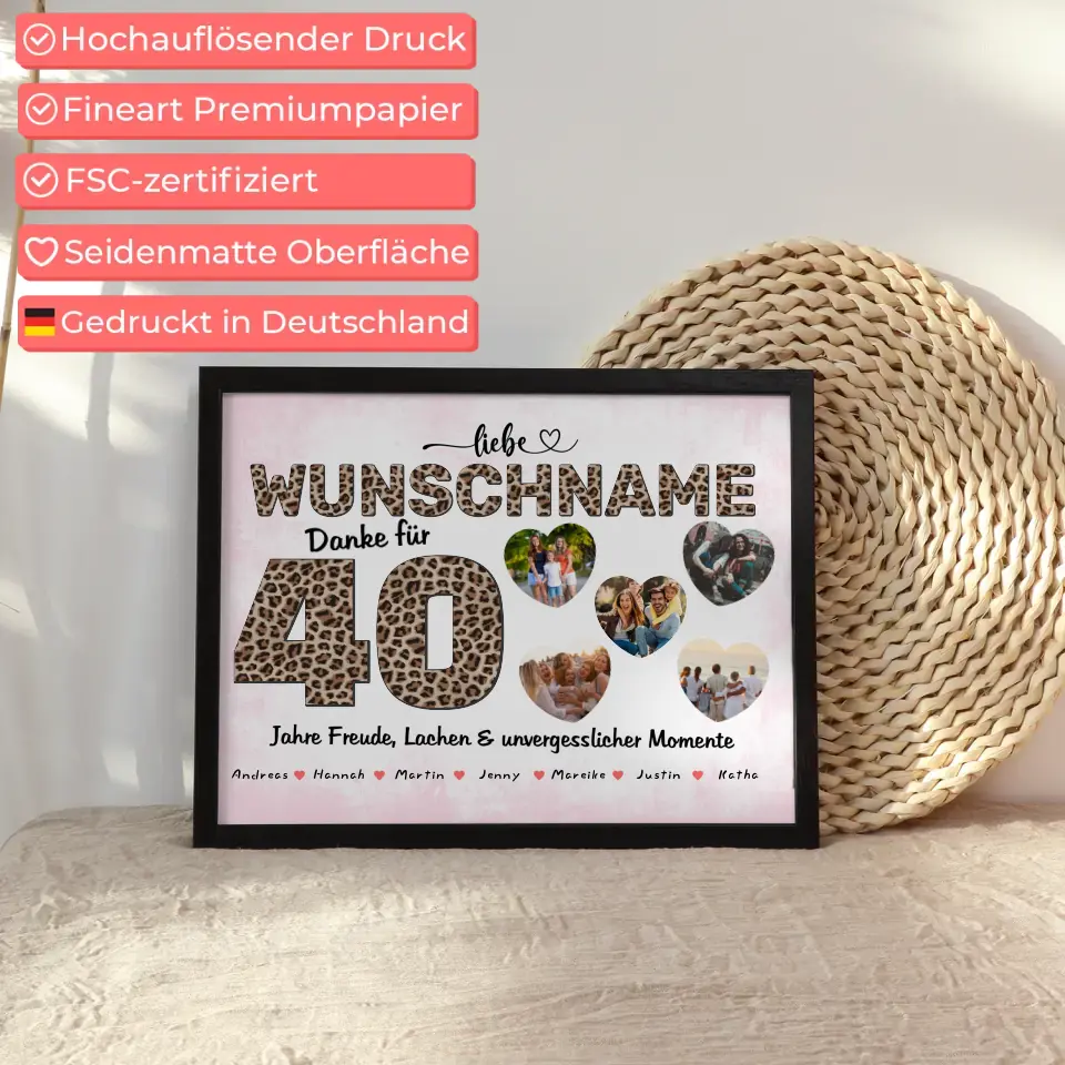 Poster mit Wunschname personalisiert 40 Geburstag Fotogeschenk