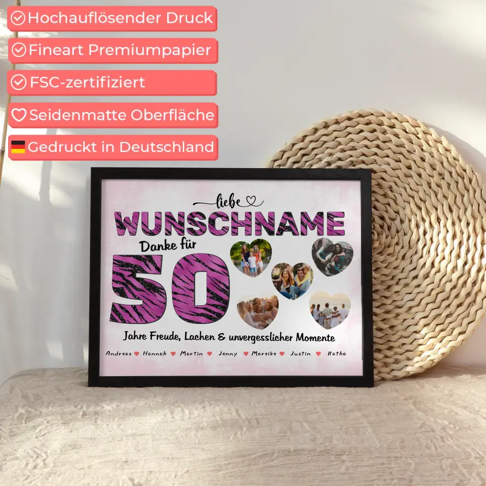Poster mit 5 Fotos personalisiert 50 Geburstag Danke für alles 5 Fotos