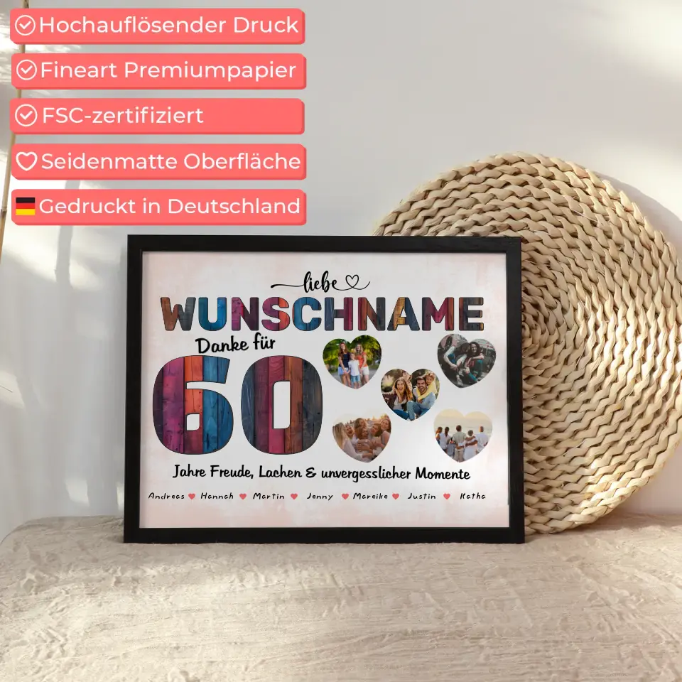 Personalisiertes Geburtstagsposter 60 Geburstag Bunter Holz Look
