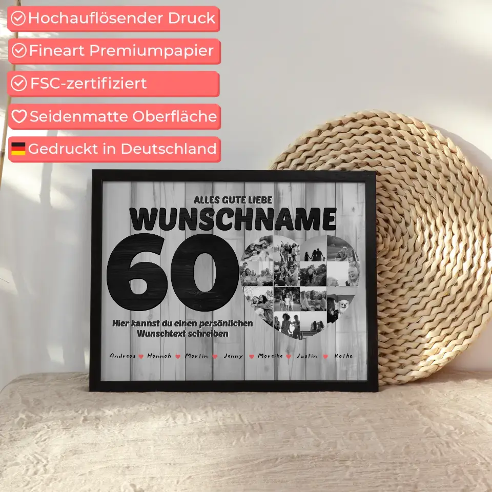 Geschenk Poster personalisiert 60 Geburstag Mit Namen Schwarz Weiß