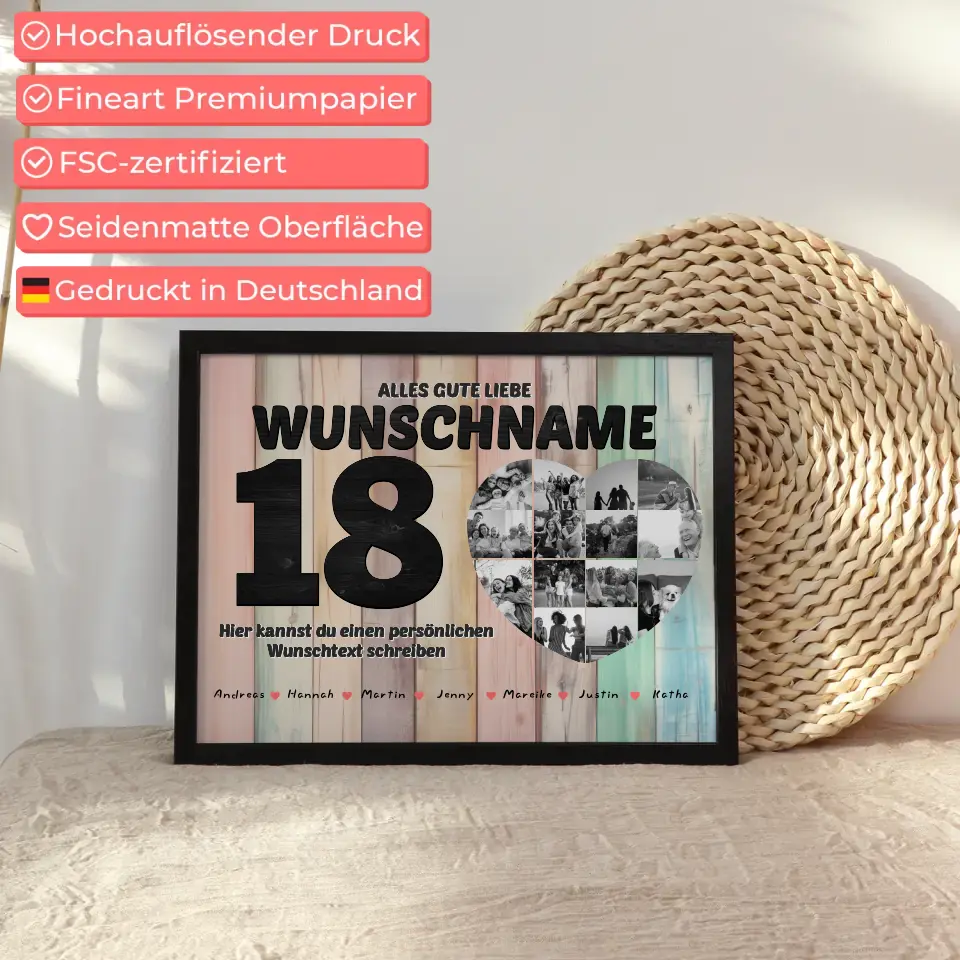 Schwester 18 Geburstag Fotocollage als Personalisiertes Poster Bis 15 Namen