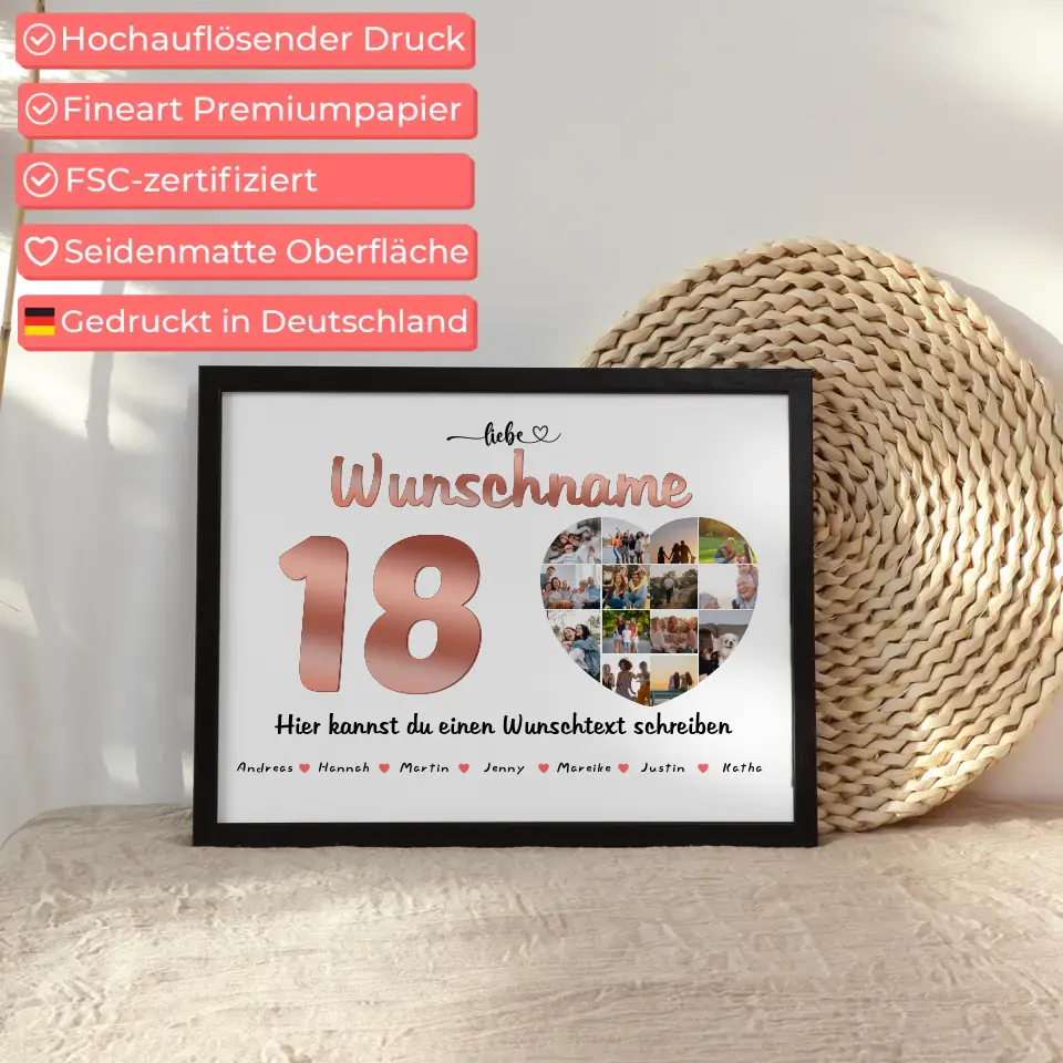 Personalisiertes Beste Freundin Poster 18 Geburstag Fotocollage