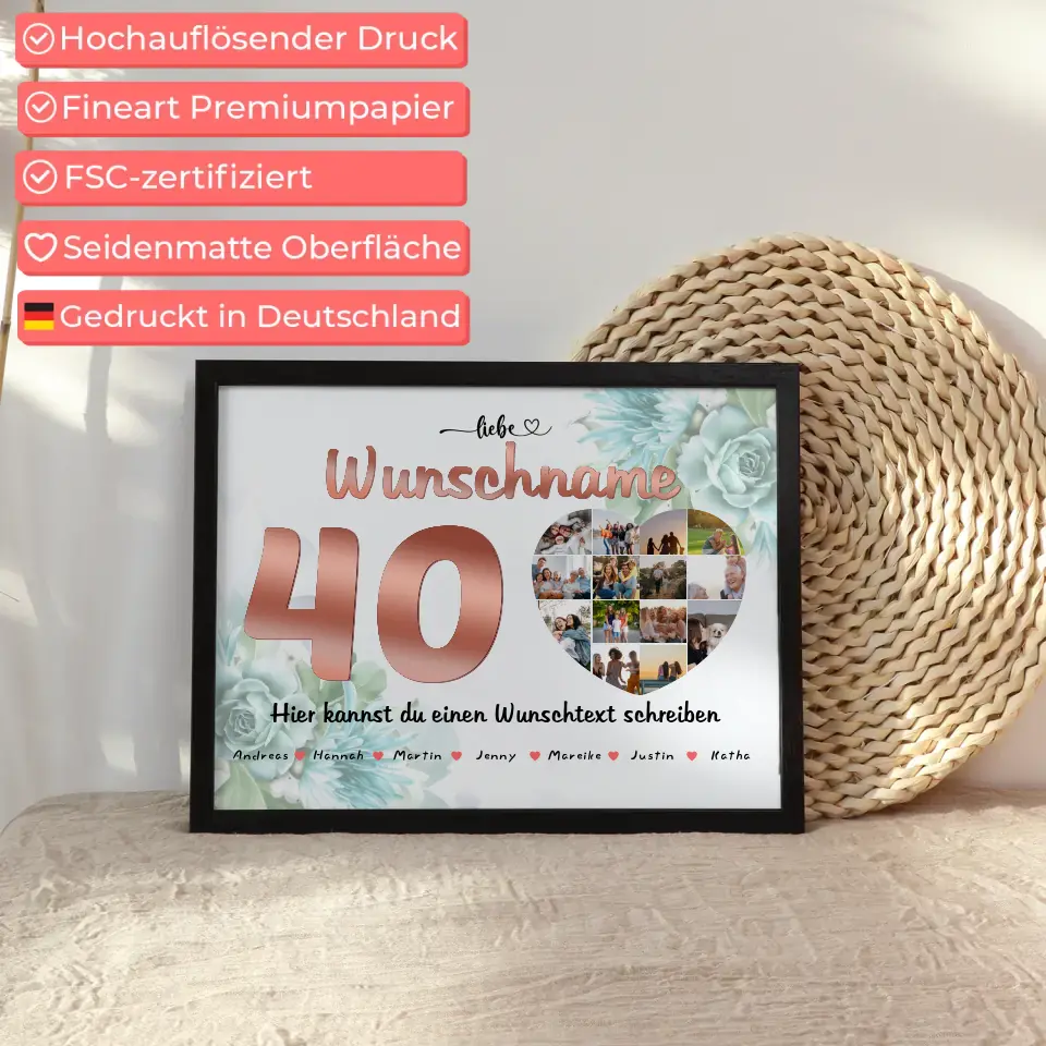 Schwester Poster personalisiert für 40 Geburstag Eigener Wunschtext