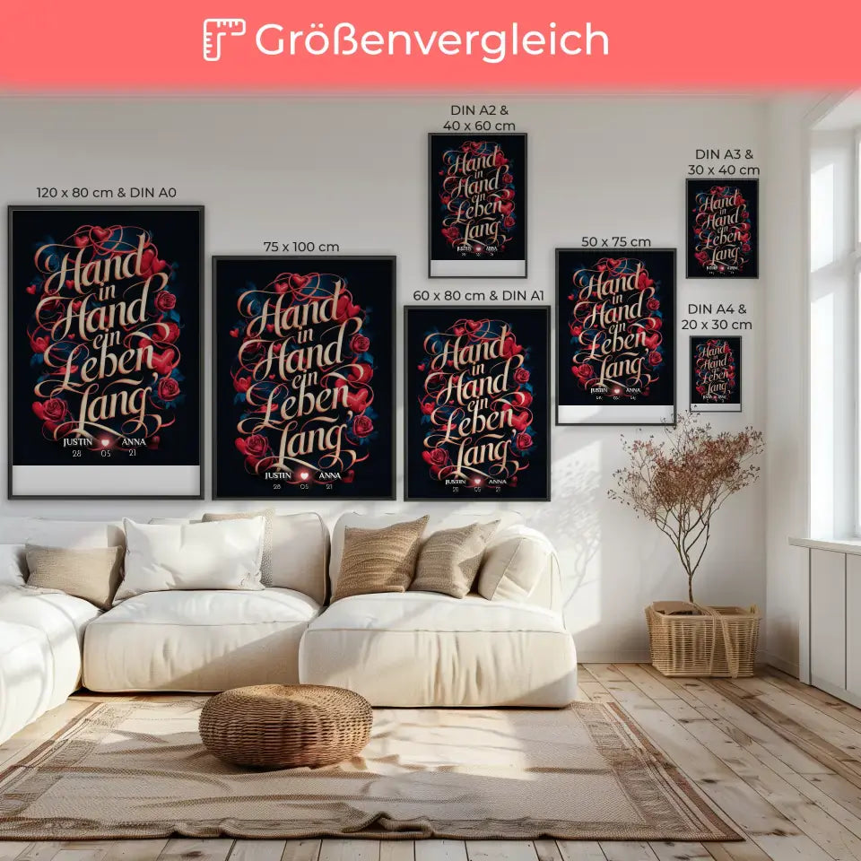Personalisiertes Liebes Geschenk Hand In Hand Ein Leben Lang Poster