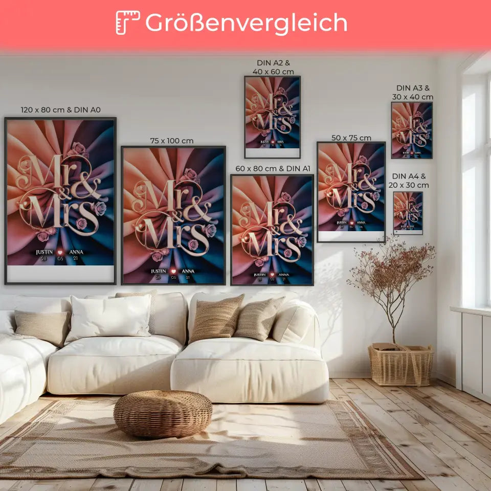 Pärchen Poster Mr & Mrs Liebesposter für Dein Schatz Personalisiert