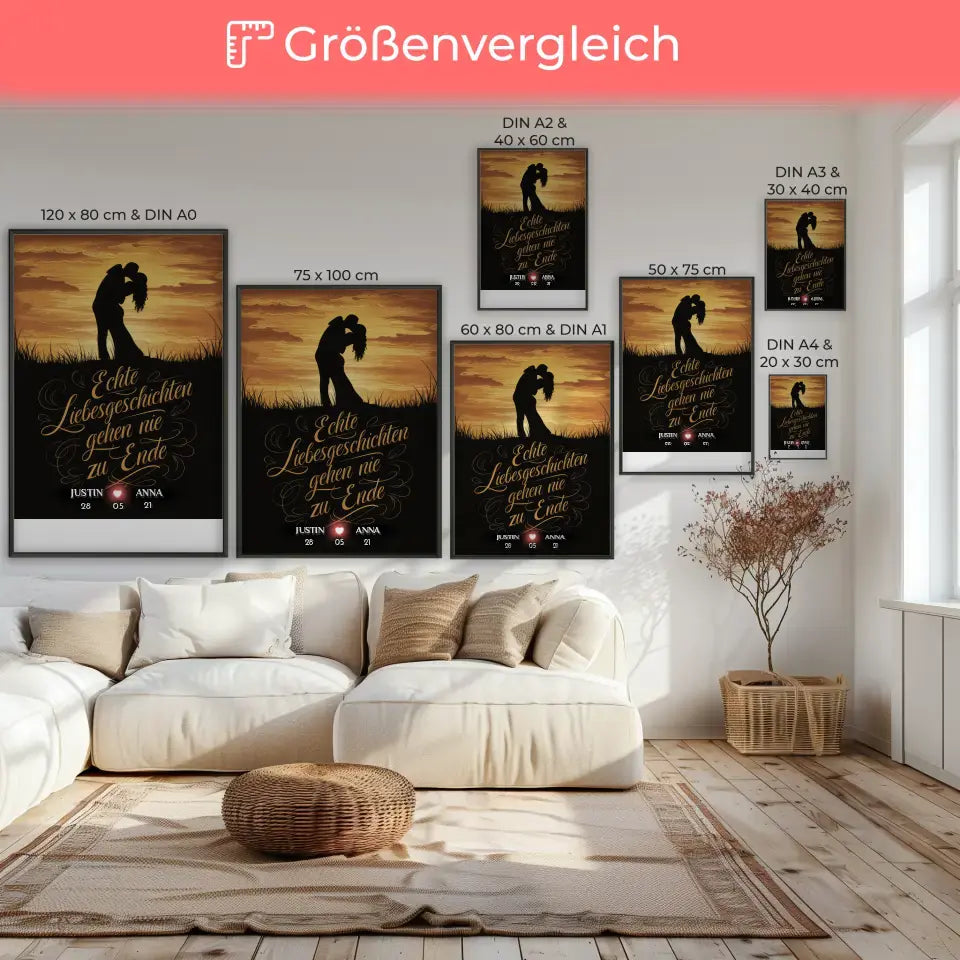 Poster für Paare personalisiert Echte Liebesgeschichten Geschenk
