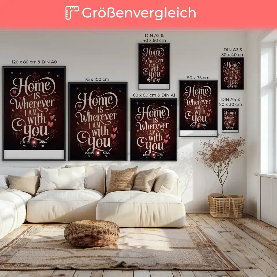 Poster für Freundin Home Is Wherever I Am With You Liebesposter personalisiert