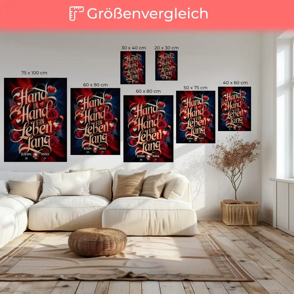 Leinwand personalisiert Hand In Hand für Paare Liebesbild 6