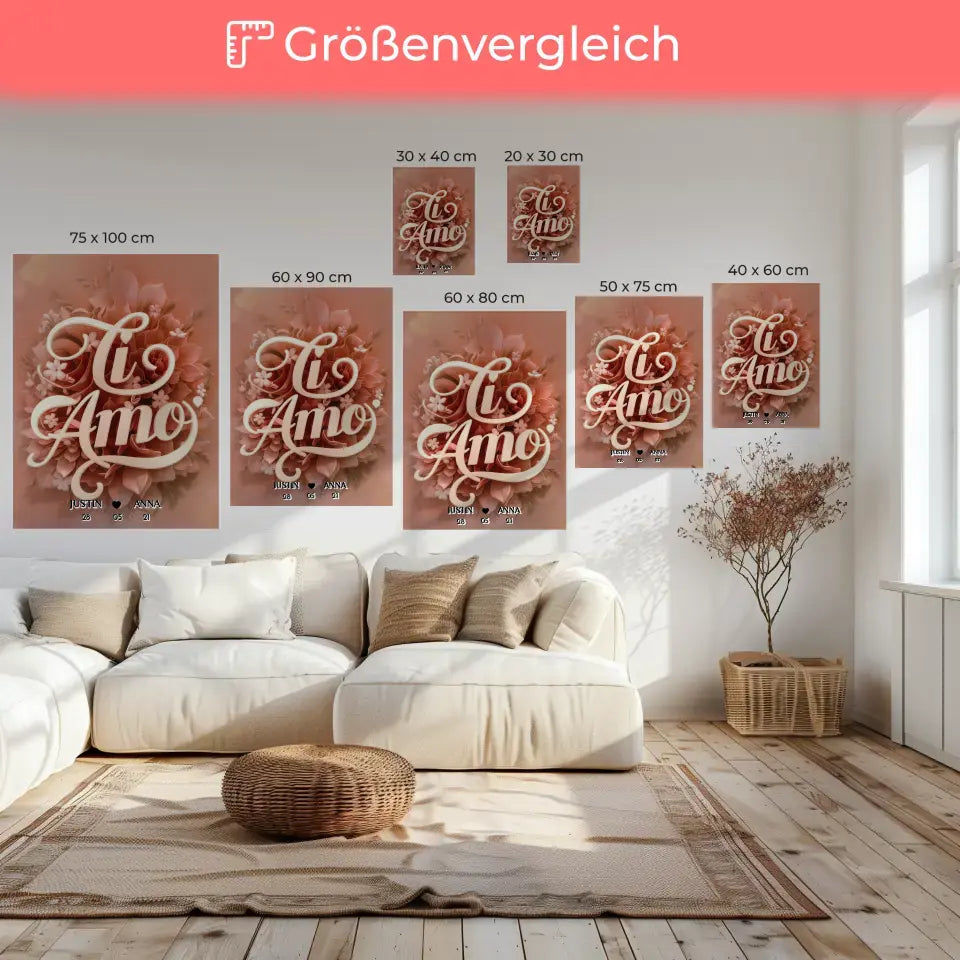Leinwand Geschenk personalisiert Ti Amo mit Namen & Datum für Paare 6