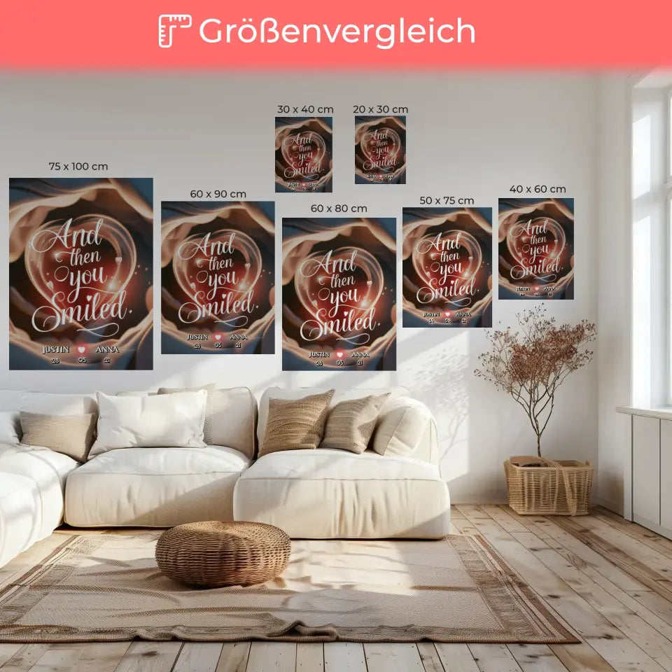 Personalisierte Leinwand für Paare And Then You Smiled Liebesbild für Sie 6