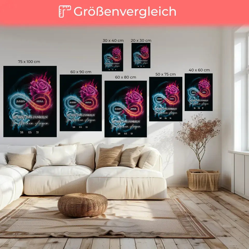 Personalisierte Leinwand Unendlichkeit in Rosa & Blau mit Namen 6