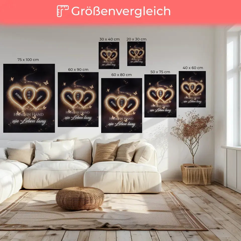 Leinwand personalisiert Licht Herzen mit Namen Liebesbild 6