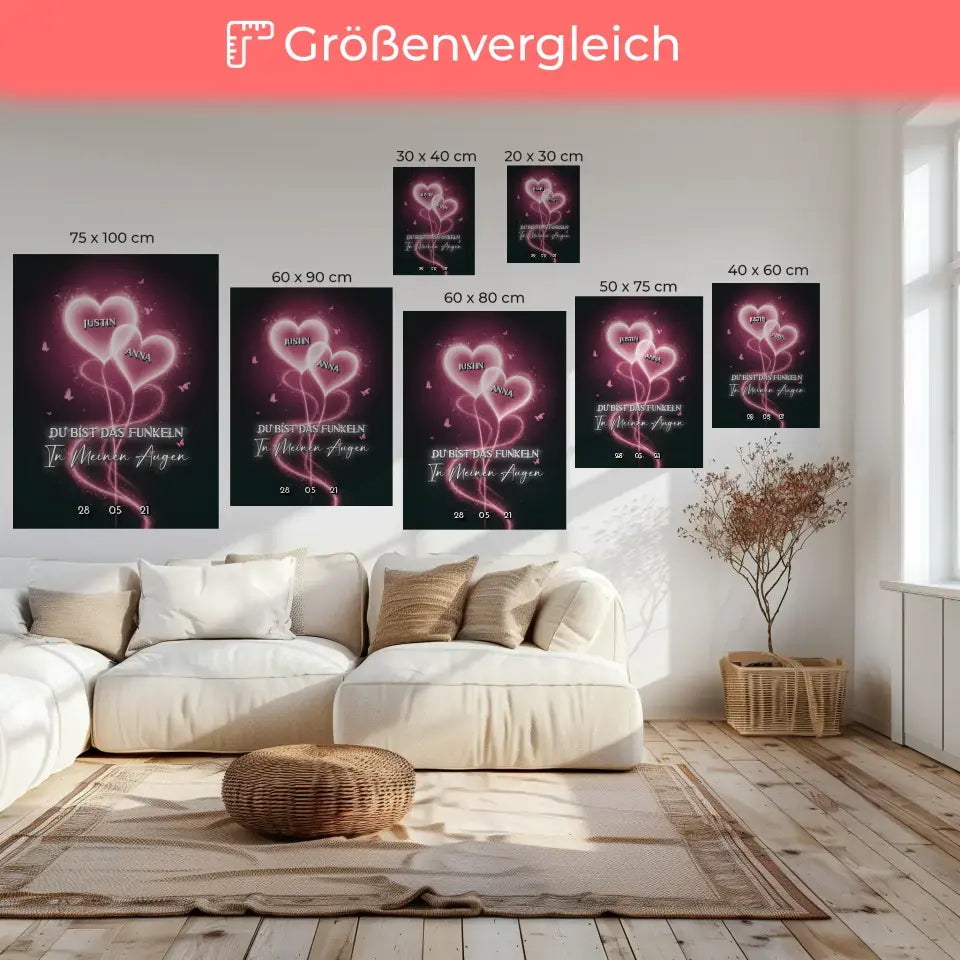 Paar Leinwand Rosa Licht Herzen In Deine Augen personalisiert 6