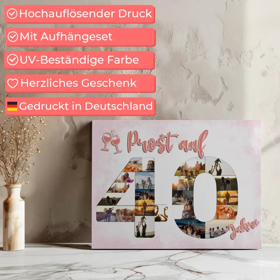 Individuelles Leinwand Prost Auf 40 Geburtstag Für Frauen Sekt Rosa 7