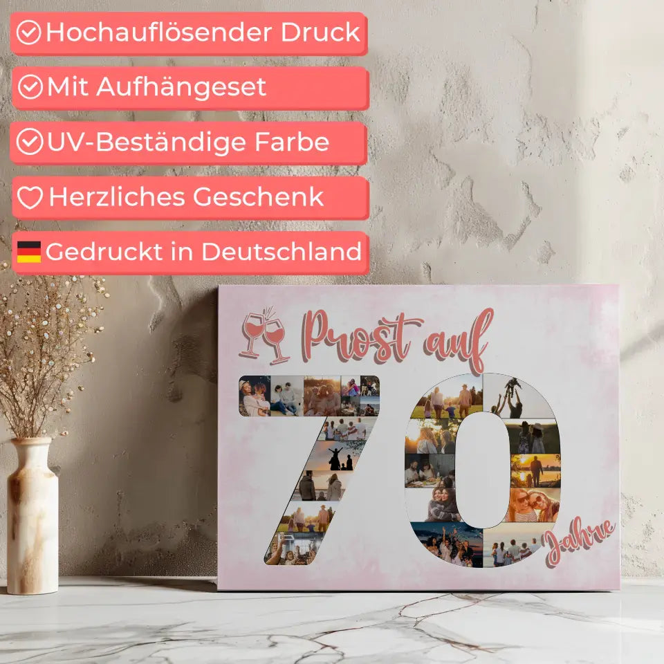 Eigenes Design Leinwand Prost Auf 70 Geburtstag Für Frauen Sekt Rosa 7