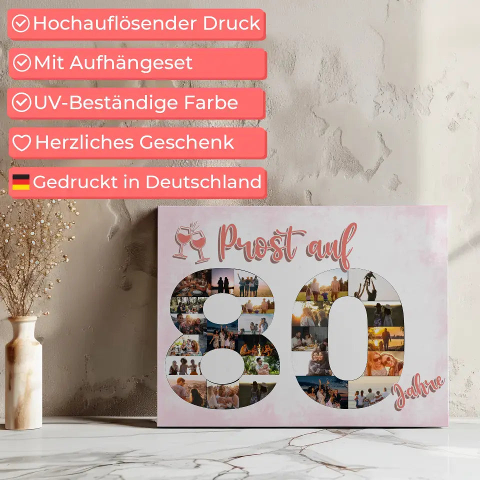 Geschenk Leinwand individuell Prost Auf 80 Geburtstag Für Frauen Sekt 7