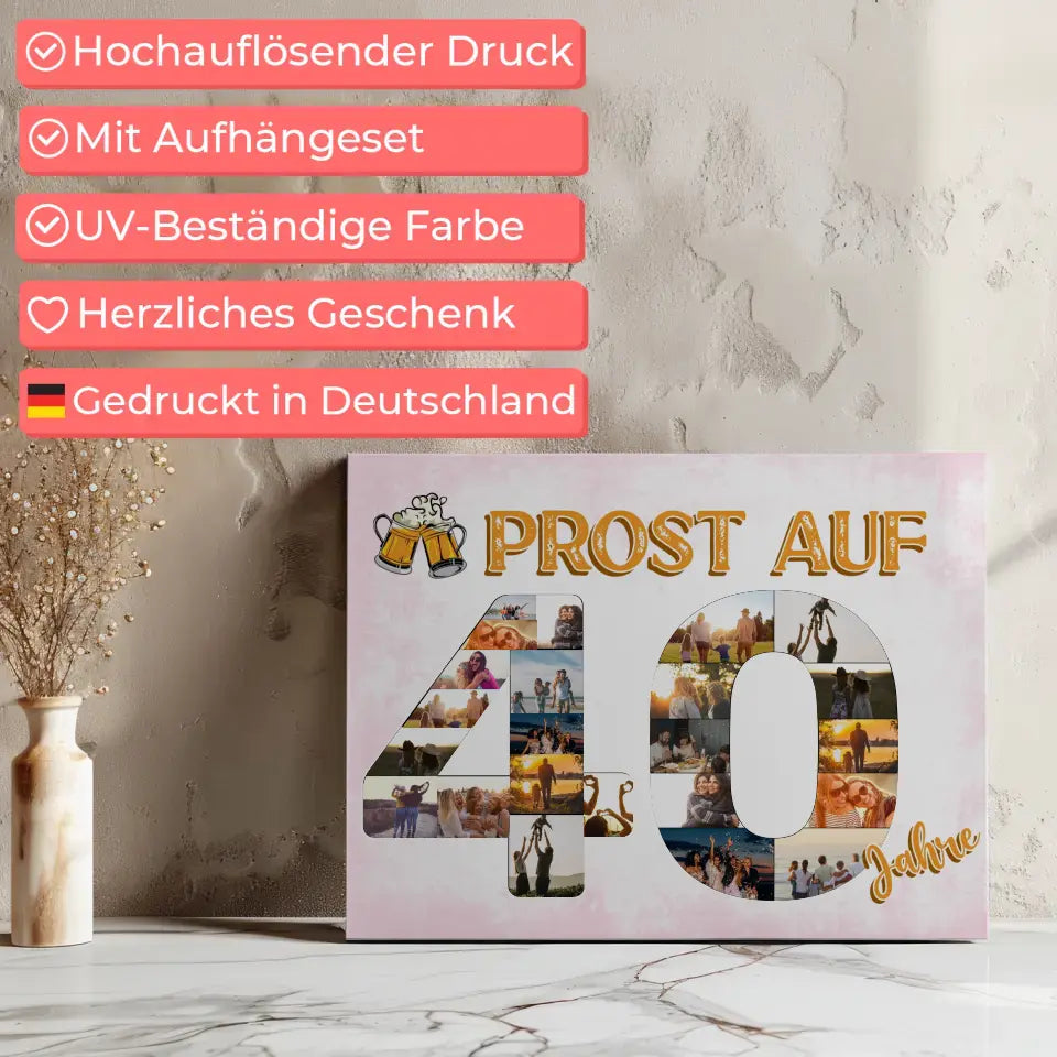 Leinwand personalisiert Prost Auf 40 Geburtstag Für Männer Bier 7