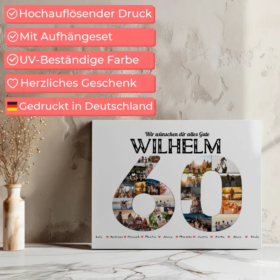 Leinwand zum 60 Geburstag mit Name & Fotos in Zahlen 7
