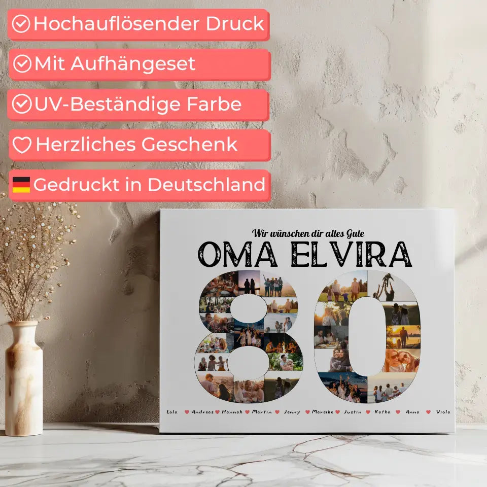 Personalisierte Leinwand 80 Geburstag mit Name & Fotos in Zahlen 7