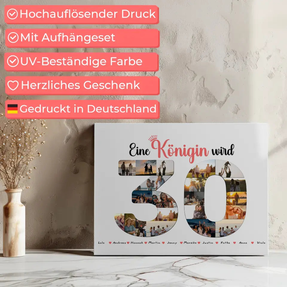Leinwand Geschenk Königin wird 30 Geburtstag mit Fotos in Zahlen 7