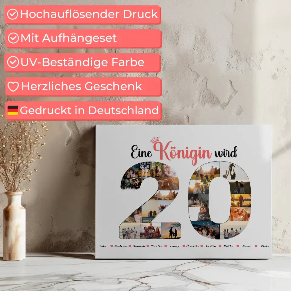 Leinwand Geschenk personalisiert Königin wird 20 Geburtstag mit Fotos 7