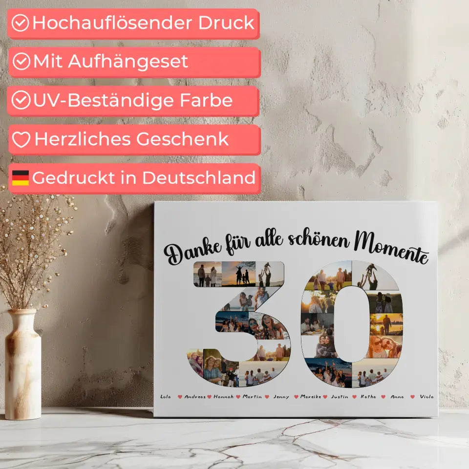 Geburtstags Leinwand personalisiert 30 Geburtstag Danke für Momente mit Fotos 7