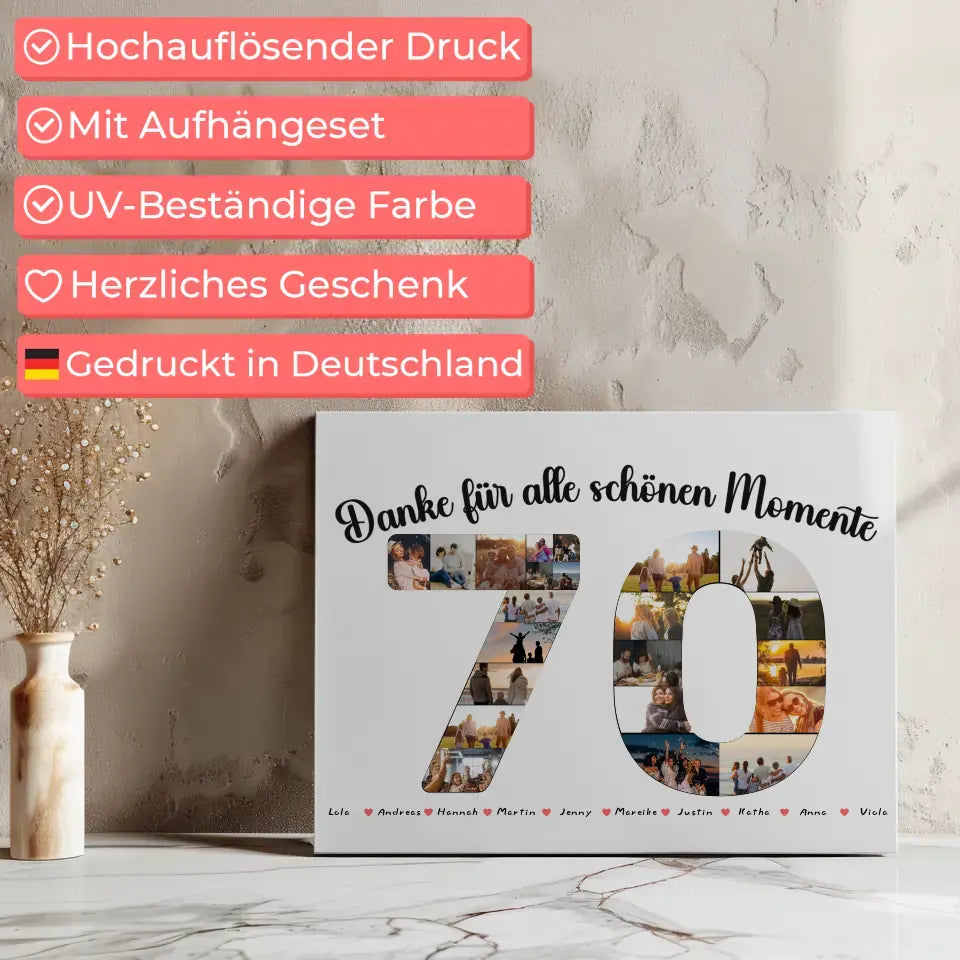 Eigenes Design Leinwand 70 Geburtstag Danke für Momente mit Fotos 7