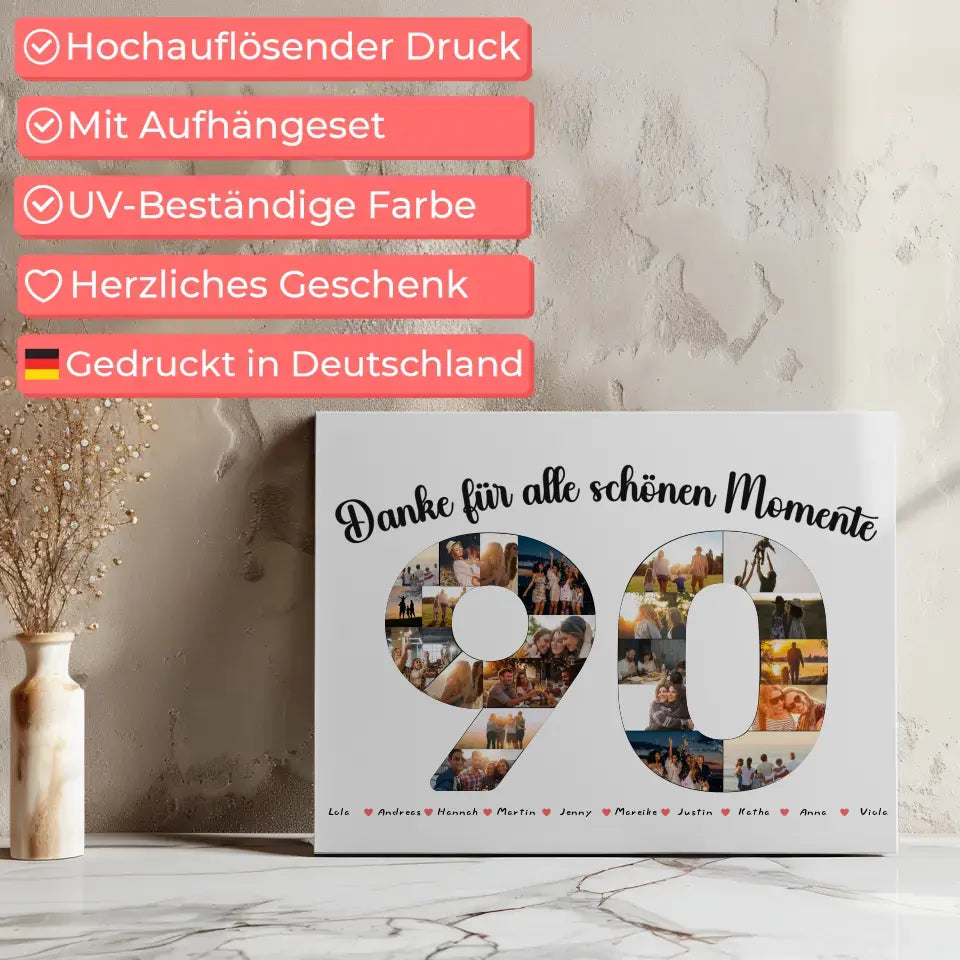 Leinwand als Geschenkidee 90 Geburtstag Danke für Momente mit Fotos 7