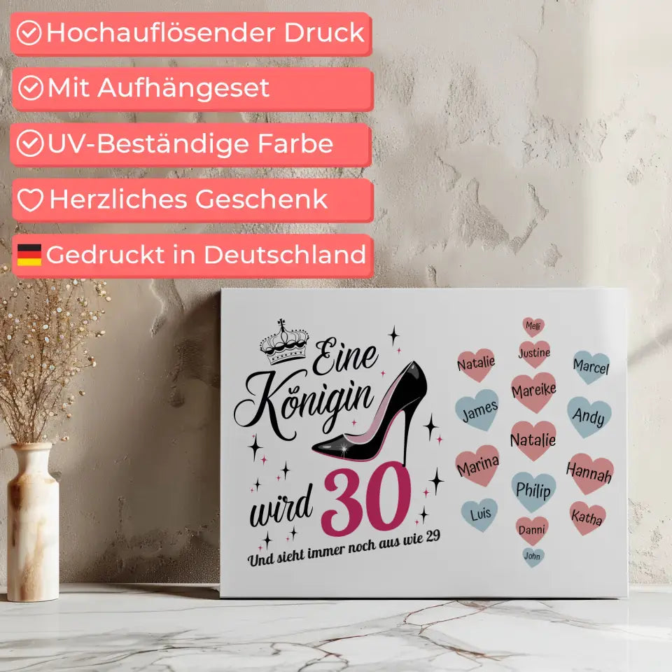 Leinwand als Geschenkidee Königin wird 30 Geburtstag mit 19 Namen 7
